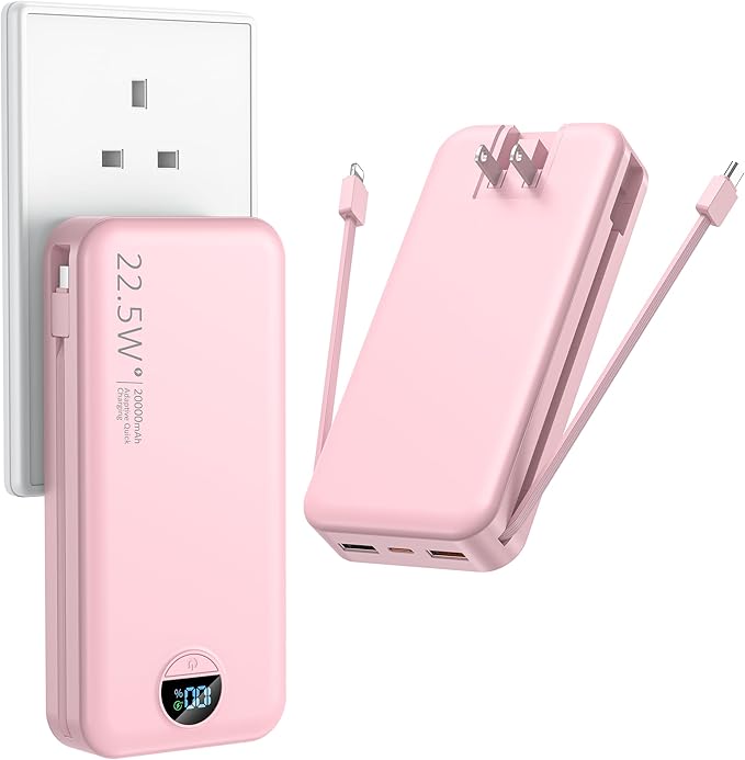 Portable Charger with Wall Plug, 20000mAh USB C Power Bank Fast Charging