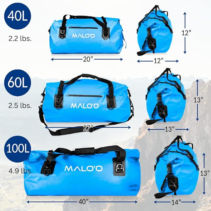 Malo'o Waterproof Dry Bag Duffel 40L/60L/100L, Roll Top Duffel Keeps Gear Dry
