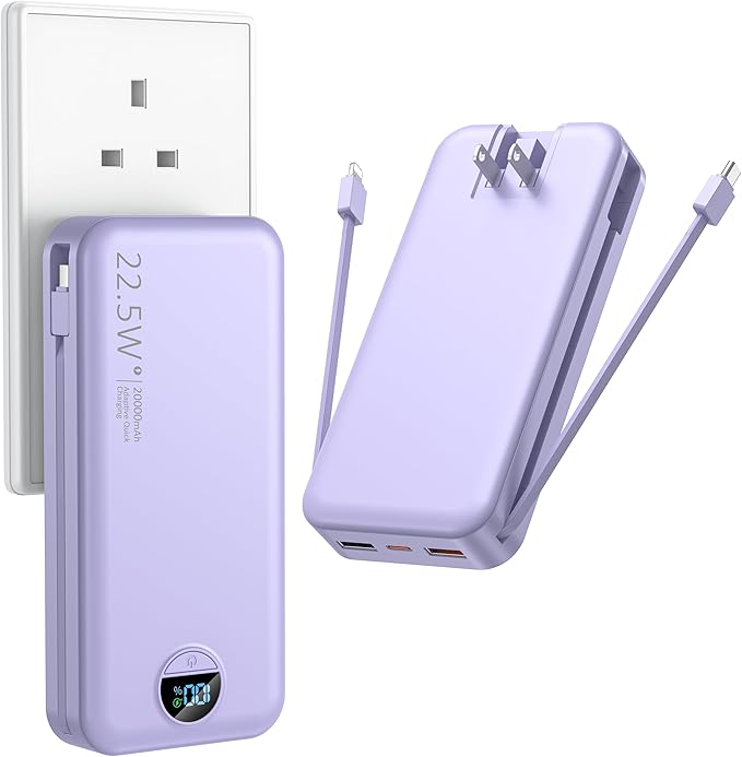 Portable Charger with Wall Plug, 20000mAh USB C Power Bank Fast Charging
