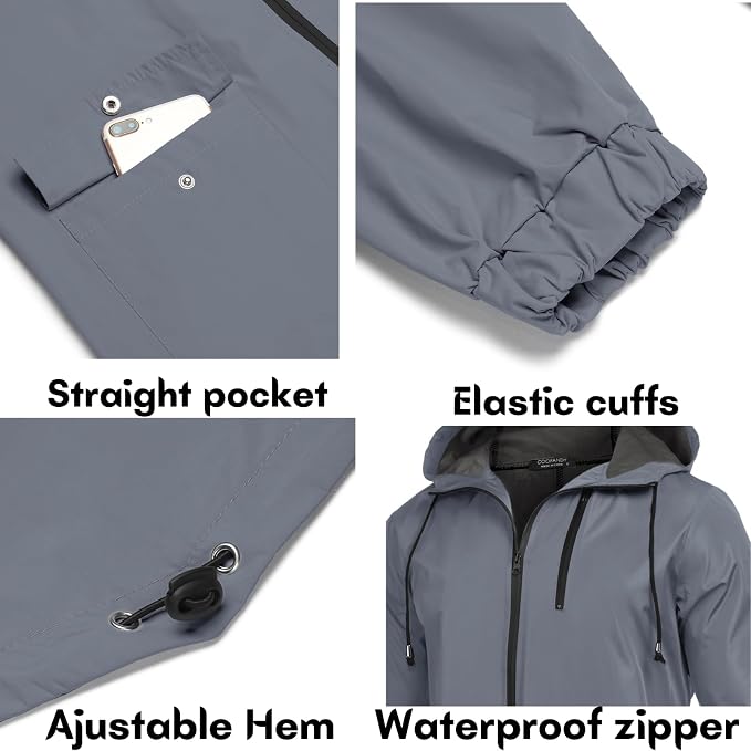 COOFANDY Men's Long Raincoat Ligtweight Rain Jacket Waterproof Outdoor Jackets