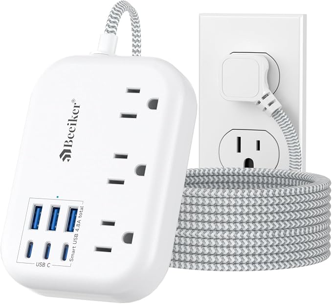 6 USB Surge Protector Power Strip- Extension Cord 10 Ft