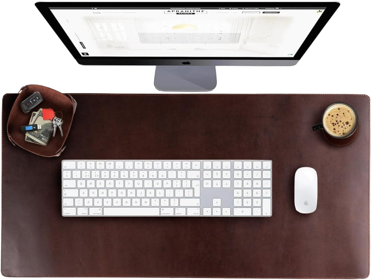 Leather Desk Pad (Real) Leather Desk Mat Set (31x15) Large Desk Cover Desk Blotter Desk Protector Computer Mat for Keyboard Gaming Mouse Pad Table Laptop Office Desktop Accessories 2mm Elizo