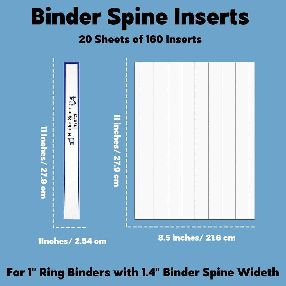 gisgfim 160Pcs Binder Spine Inserts 1 Inch Spine Width White Binder Labels 92LB Printable Spine Binder Inserts for Inkjet Laser Printers Cardstock View Binder Spine ID Inserts Binder 8 Inserts/Sheet
