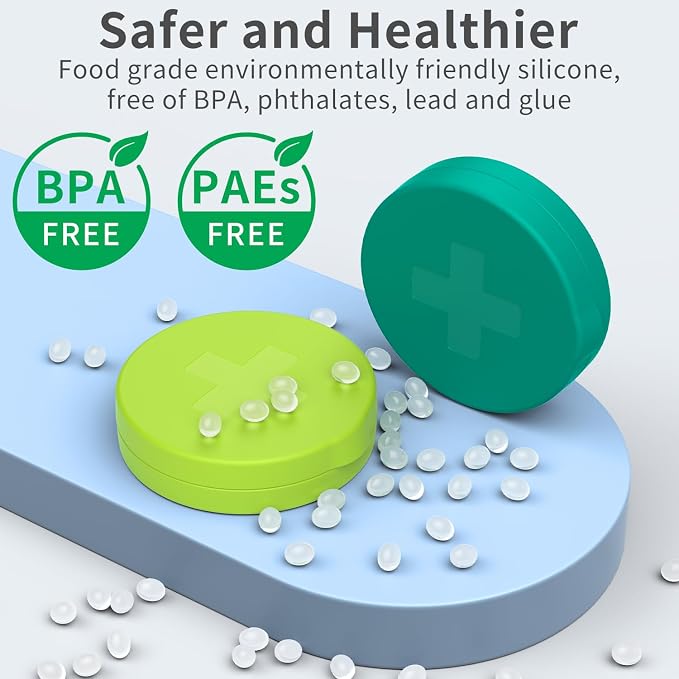 2 Pack Small Pill Box, 3 Compartment Round Silicone Travel Pill Box