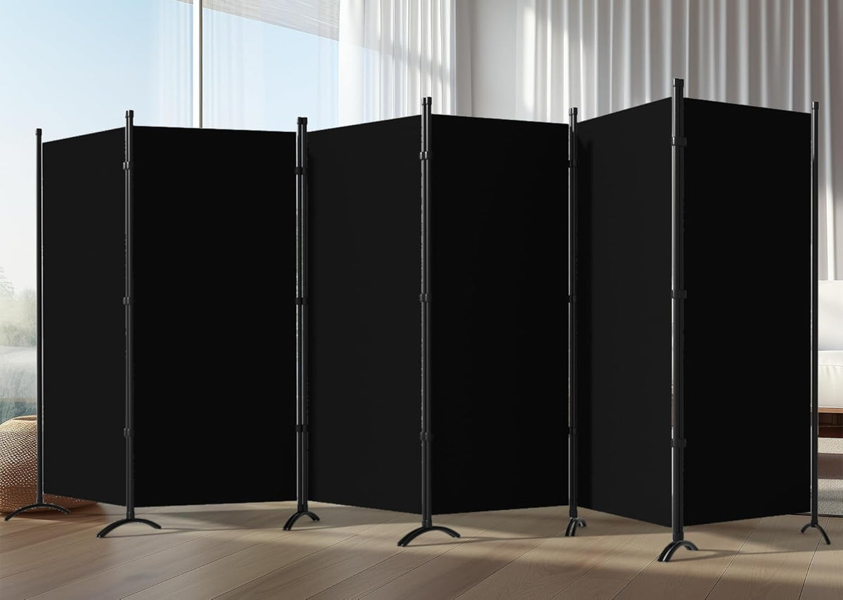 6 Panel Room Divider, 6FT Portable Room Dividers Folding Privacy Screens, 198" W Freestanding Fabric Divider for Room Separation, Partition Room Divider Panel for Dorm Home Studio Office, Black