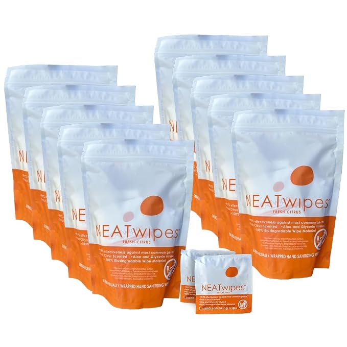 NEATwipes Hand Sanitizing Wipes | Travel Essentials | Disposable Wet Wipe &