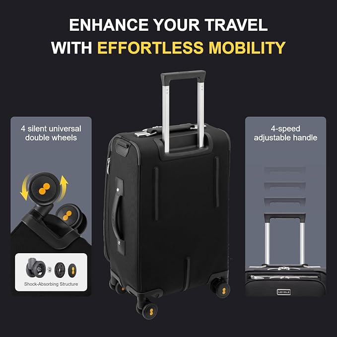 LEVEL8 Carry On Luggage with Compartment, 20 Inch Softside Expandable Travel