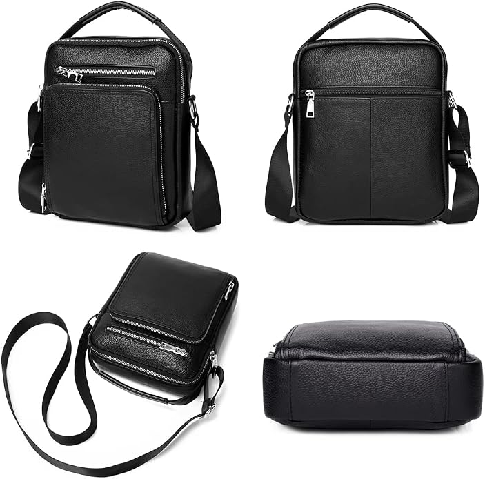 KPYWZER Genuine Leather Shoulder Bag Small Men Messenger Pack Handbag Sling