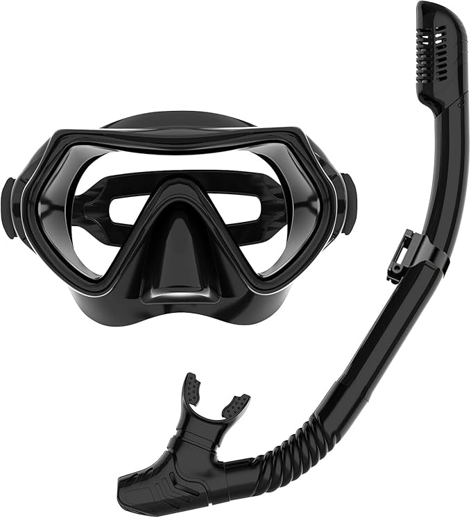 Snorkeling Gear for Adults, JRing Snorkel Mask Set with 180 Degree Tempered Glass Anti Fog Goggles Scuba Dry Top Snorkel for Swimming, Scuba Diving Mask for Men Women
