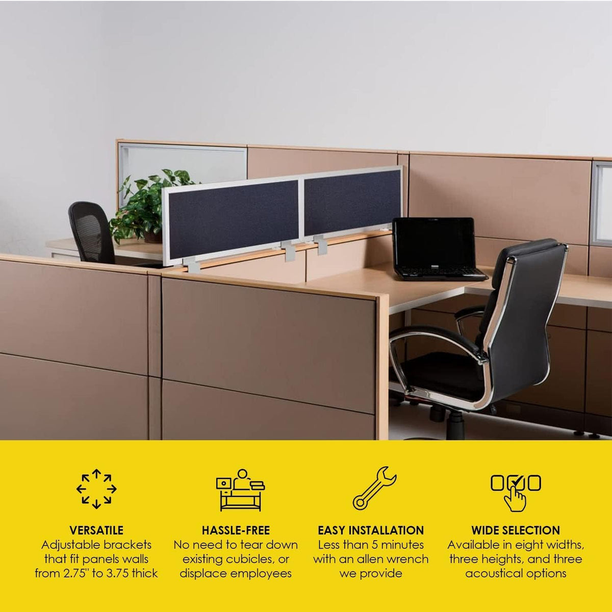 OBEX Acoustical Cubicle Privacy Screen Extender Desk Panel & Office Divider, Add Separation & Block Noise, 12" x 72", Twilight