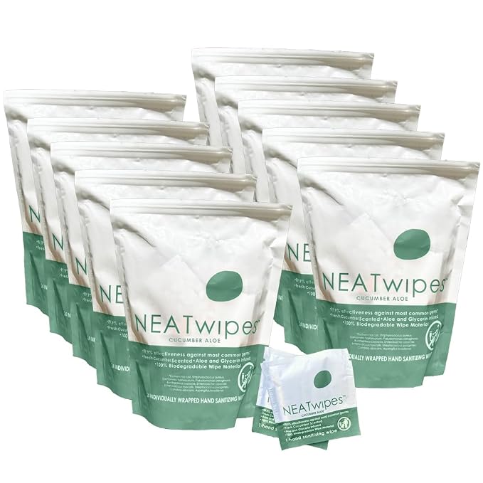 NEATwipes Hand Sanitizing Wipes | Travel Essentials | Disposable Wet Wipe &