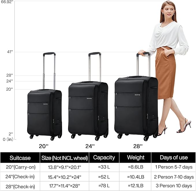 Hanke 20 Inch Expandable Carry On Luggage 22x14x9 Airline Approved Softside