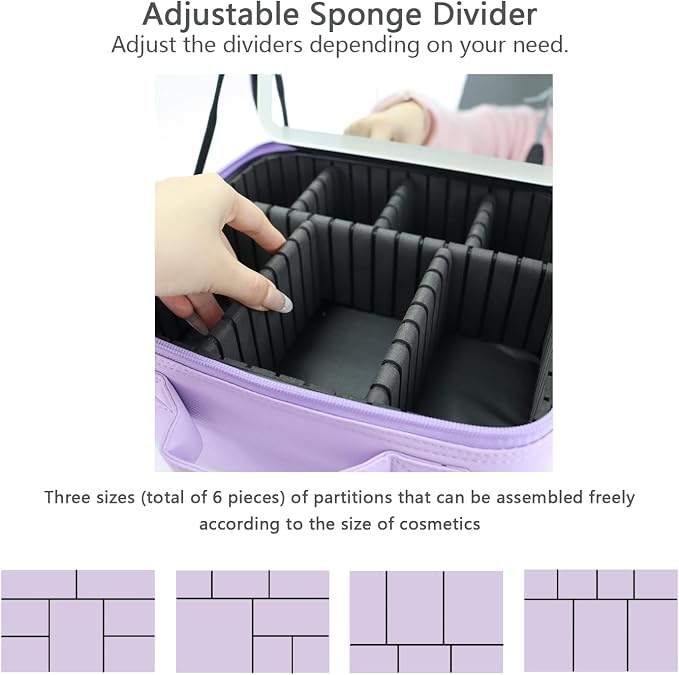 Makeup Bag with Led Mirror, Travel Makeup Organizer with 3 Color Setting & 10X