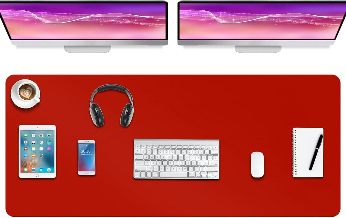 Boutilon Leather Desk Pad Protector,Non-Slip Mouse Pad,Laptop Desk Pad,Office Mouse Mat,Waterproof Leather Desk Blotter,Desk Writing Pad for Office and Home (XXXL-Red,47"x 24")