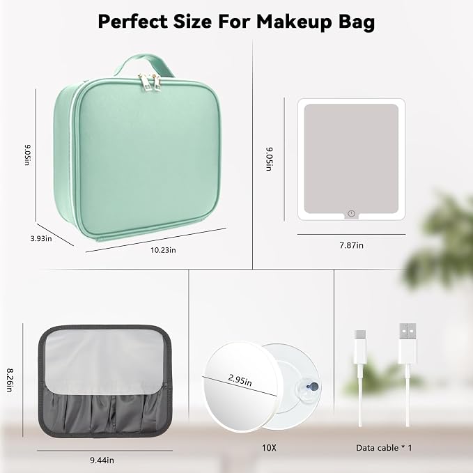 Travel Makeup Bag with LED Mirror and 10x magnifying glass with 3 Lighted