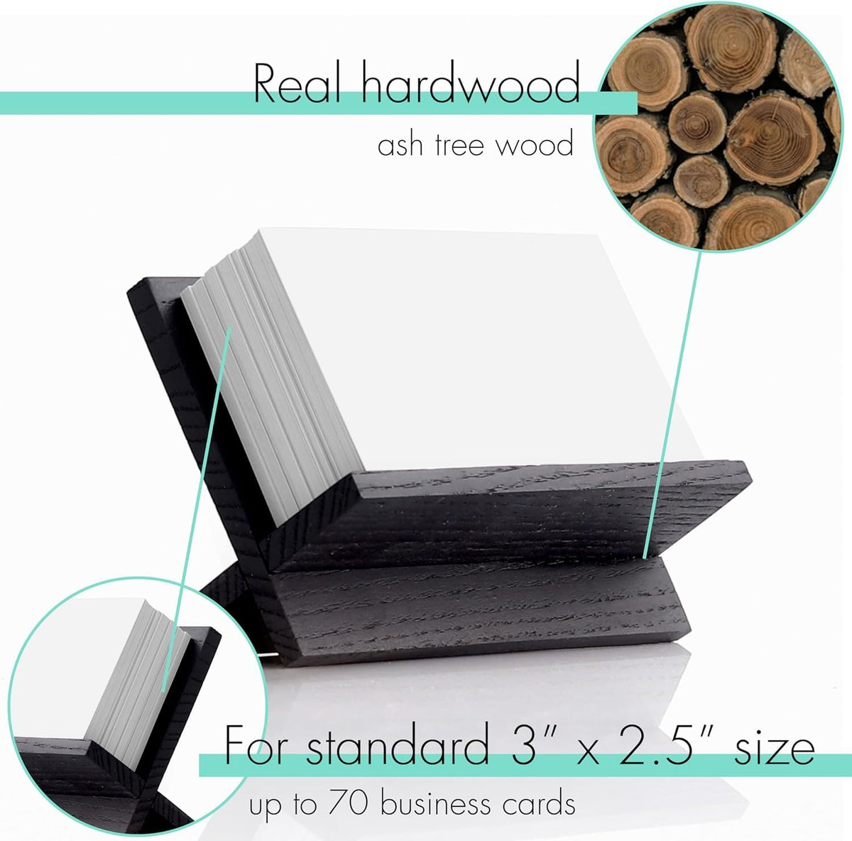 Set of 3 Business Card Holders for Desk - Black Wood Small Cards Holder, Professional Desktop Business Card Stand Display, Wooden Name Card Holder