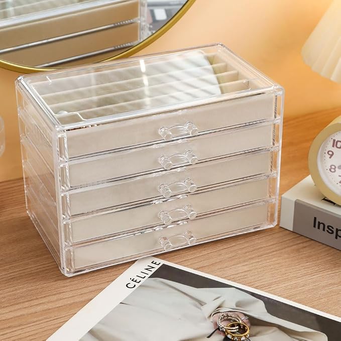 5 Drawers Necklace Organizer Storage, Tray