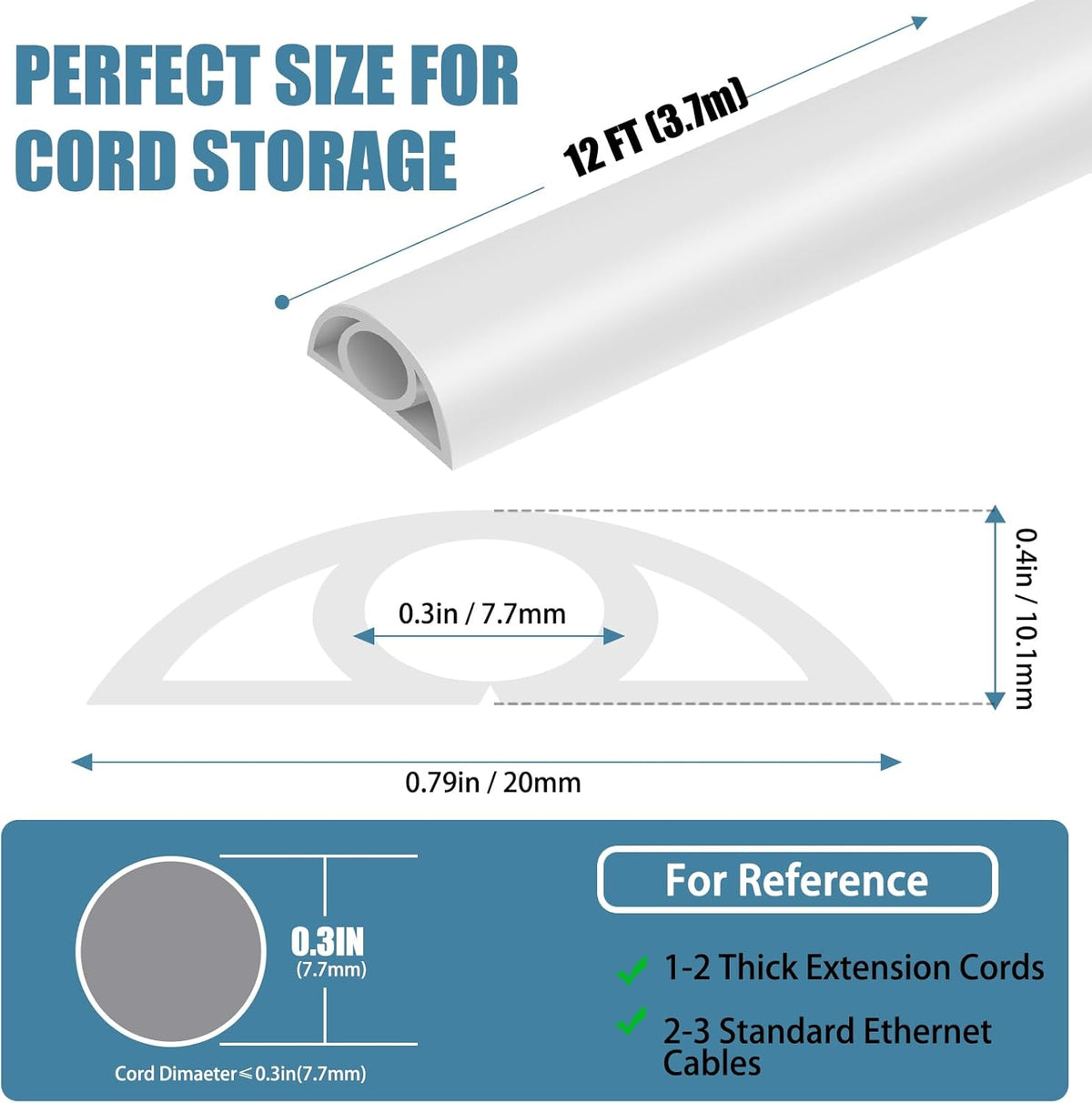 Floor Cord Covers for Wires 12FT Cable Hider Wire Cover Self Adhesive Cord Hider Floor for Offices, Homes, Workshops, Warehouses Cable Cavity 0.3" W x 0.3" H