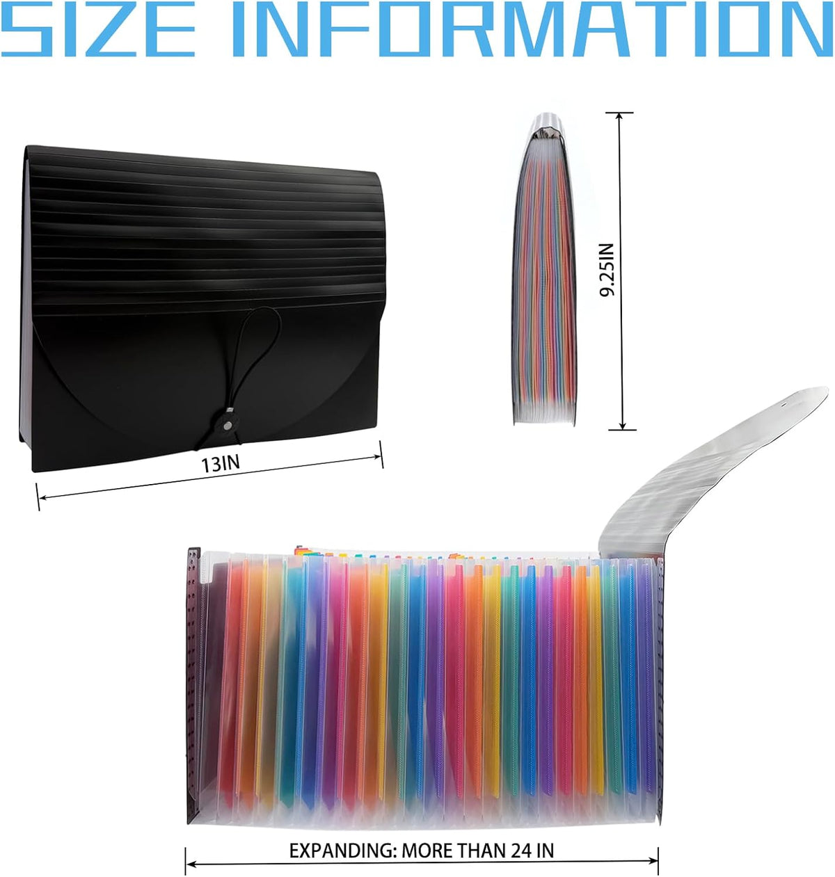 25 Pockets Plastic Expanding File Folders with Tabs, Black Accordion File Organizer, Portable Expandable Filing Box, Desktop Folder for School Office Letter A4 Paper Document Receipt Storage