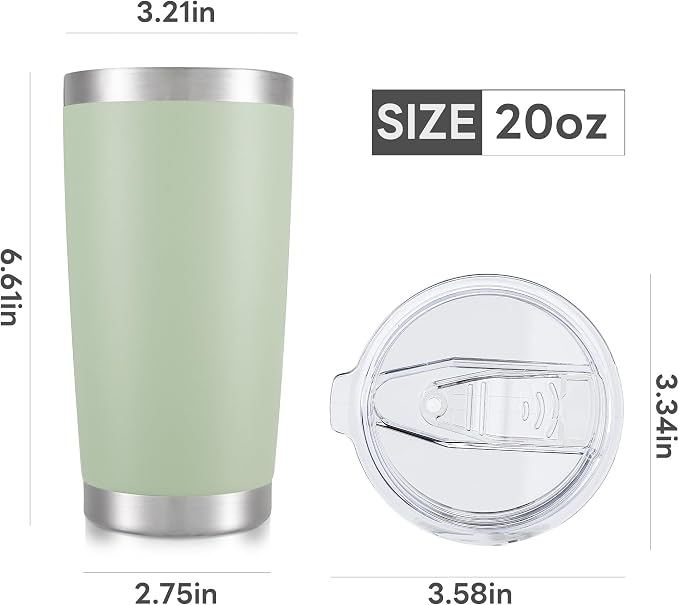 20 oz Tumbler with Lid Stainless Steel Insulated Tumblers Bulk Double Wall Vacuum Cups Powder Coated Travel Mug Keep Drink Cold and Hot, Sagebrush Green, 8 Pack