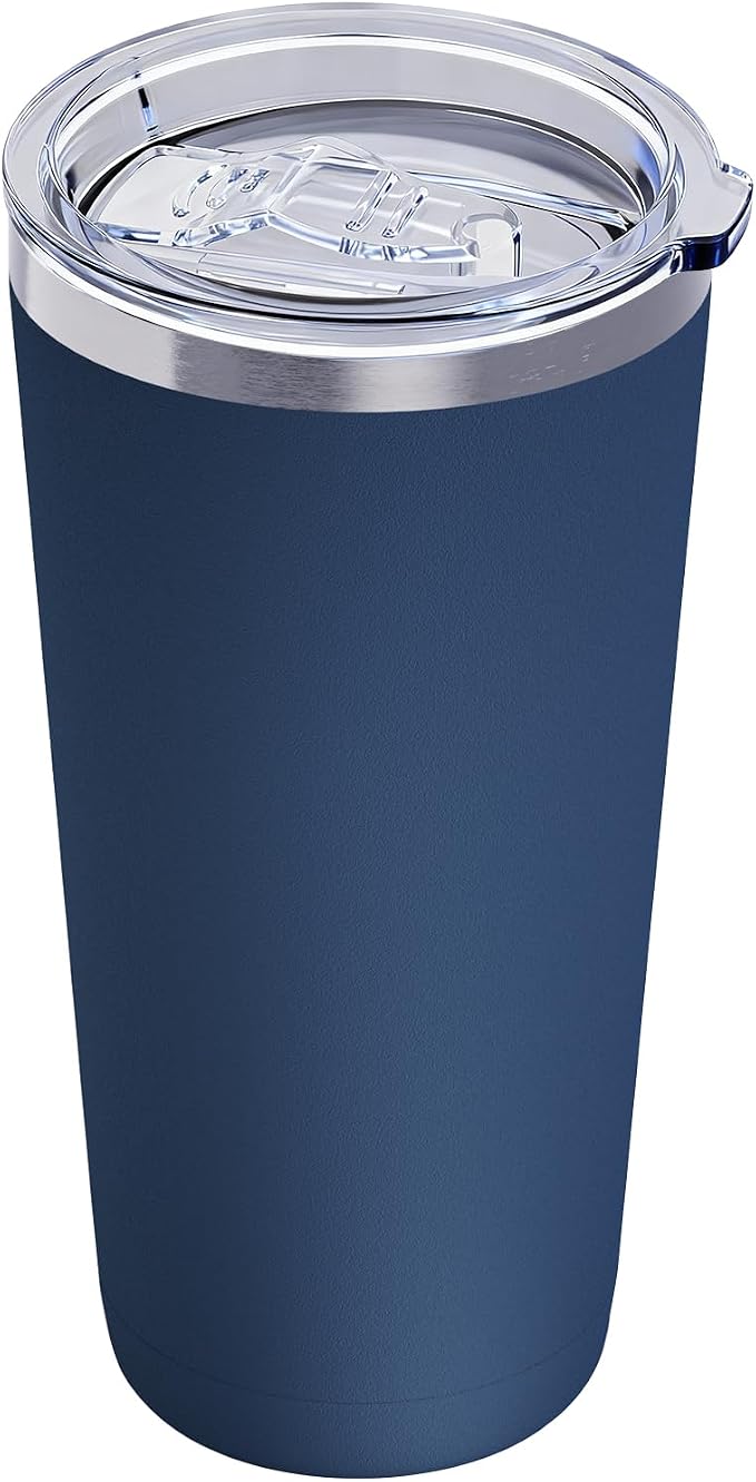 GGQ 20oz Travel Coffee Tumbler Food-Grade 304 Stainless Steel Vacuum Insulated Double Wall Leak-Proof Lid Reusable Straw Hot and Cold Drinks Cup Holder Friendly (Navy Blue)