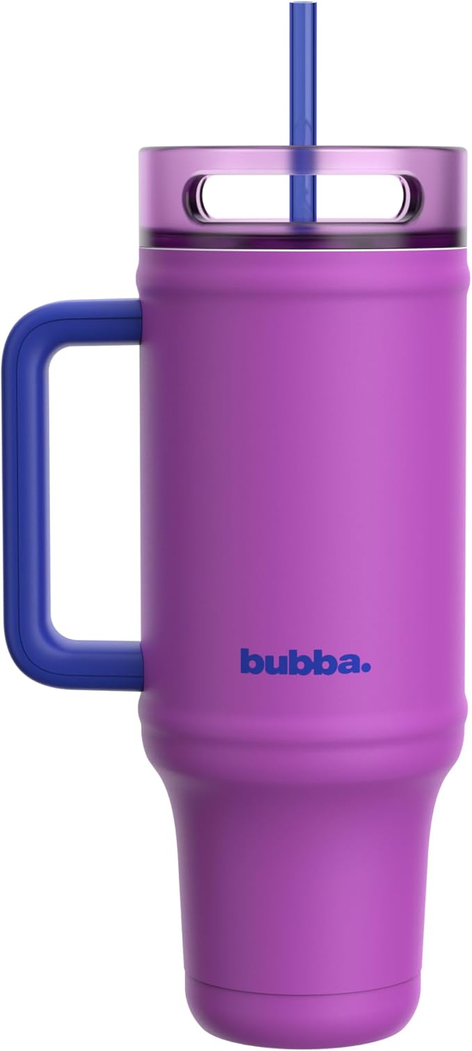 bubba 40 oz Insulated Stainless Steel Tumbler with Handle and Straw - Leakproof, Dishwasher Safe, Cup Holder Tumbler, Lead-Free and BPA-Free, Moodbooster
