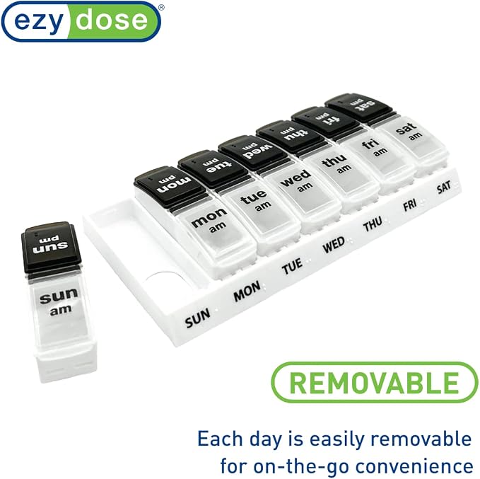 EZY DOSE Weekly Daily AM/PM Pill Case, Medicine Planner, Vitamin Organizer