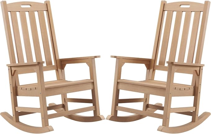 Psilvam Oversized Outdoor Rocking Chair Set of 2, Porch Rocker