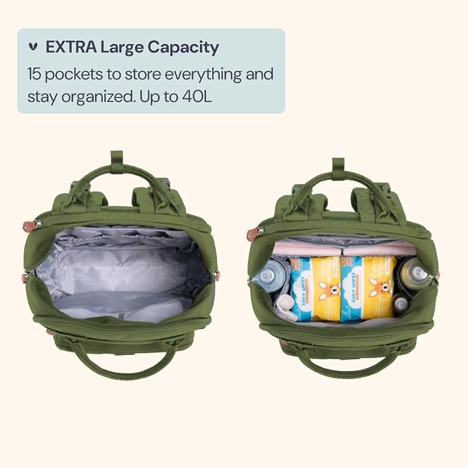 BabbleRoo Extra Large Diaper Bag Backpack, Expandable Baby Bag