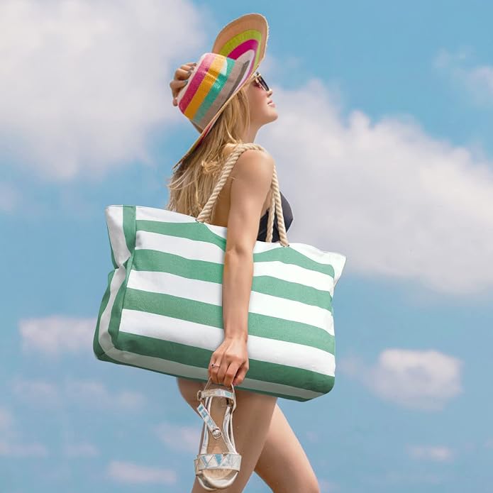 Becokan Beach Bags for Women Large Waterproof Beach Tote Bag Zipper Beach Bags