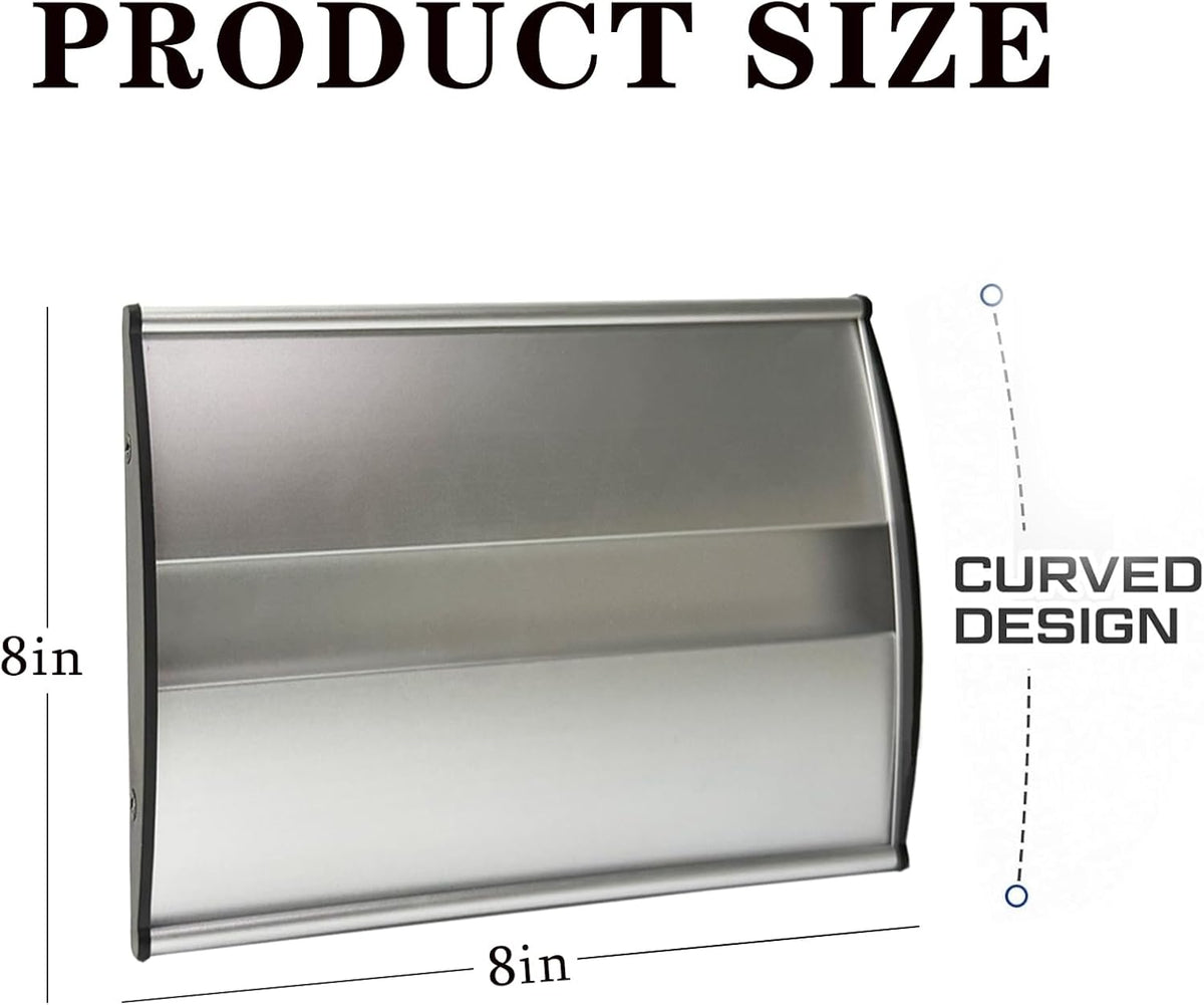 Curved Name Plate Holder 8" x 8" Wall Mount Office Business Door Sign Holder Aluminum Sturdy Office Sign Frame with Adhesive Tape Film for Business Cubicle Custom Display - Silver