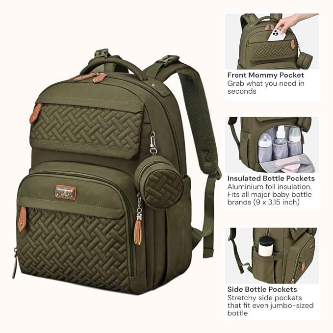BabbleRoo Diaper Bag Backpack, Travel Backpack