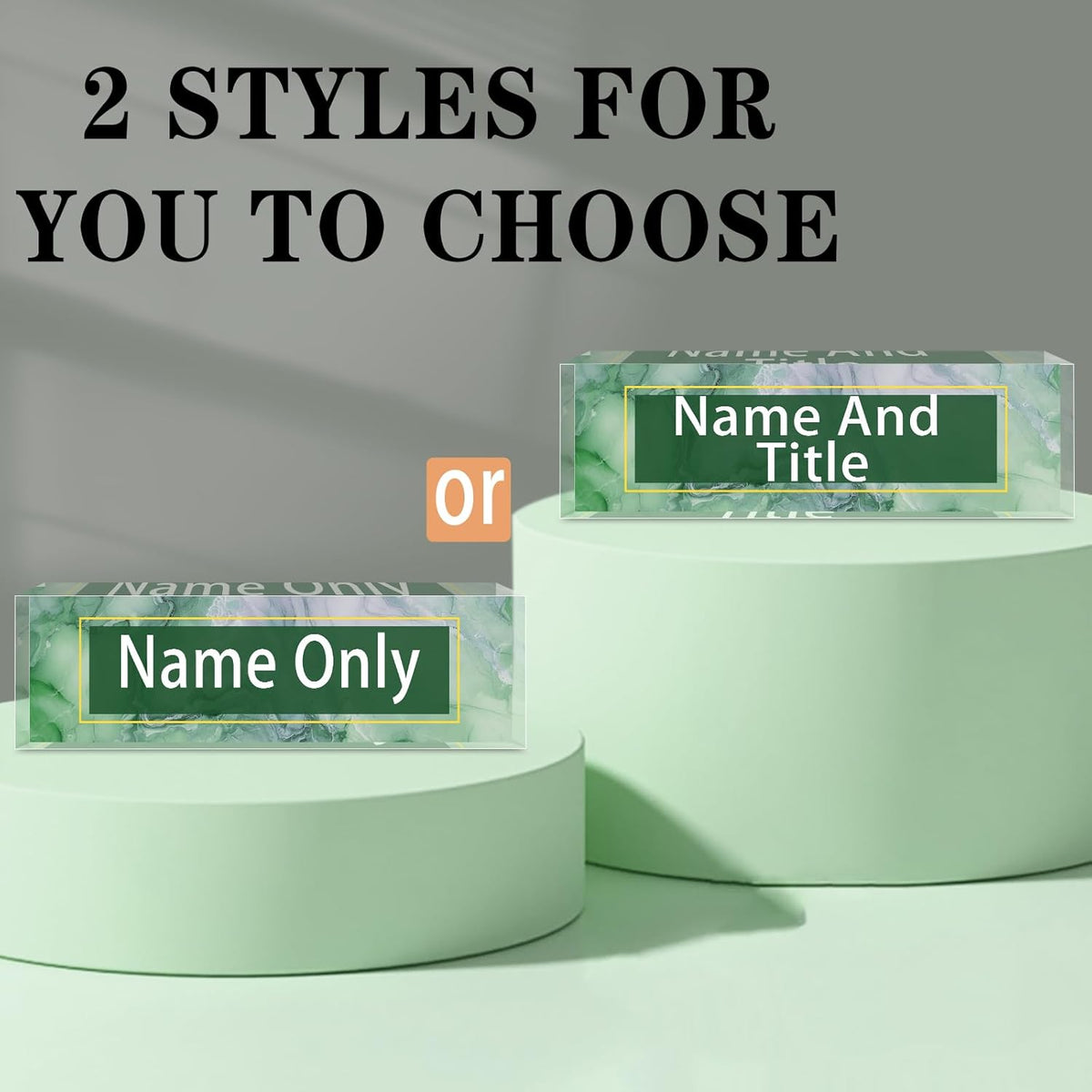 Name Plate for Desk Personalized, Acrylic Desk Decorations, Employee Appreciation Gifts, Custom Office Gifts for Coworkers, Boss, Teacher, Nurse (Green White Marble)