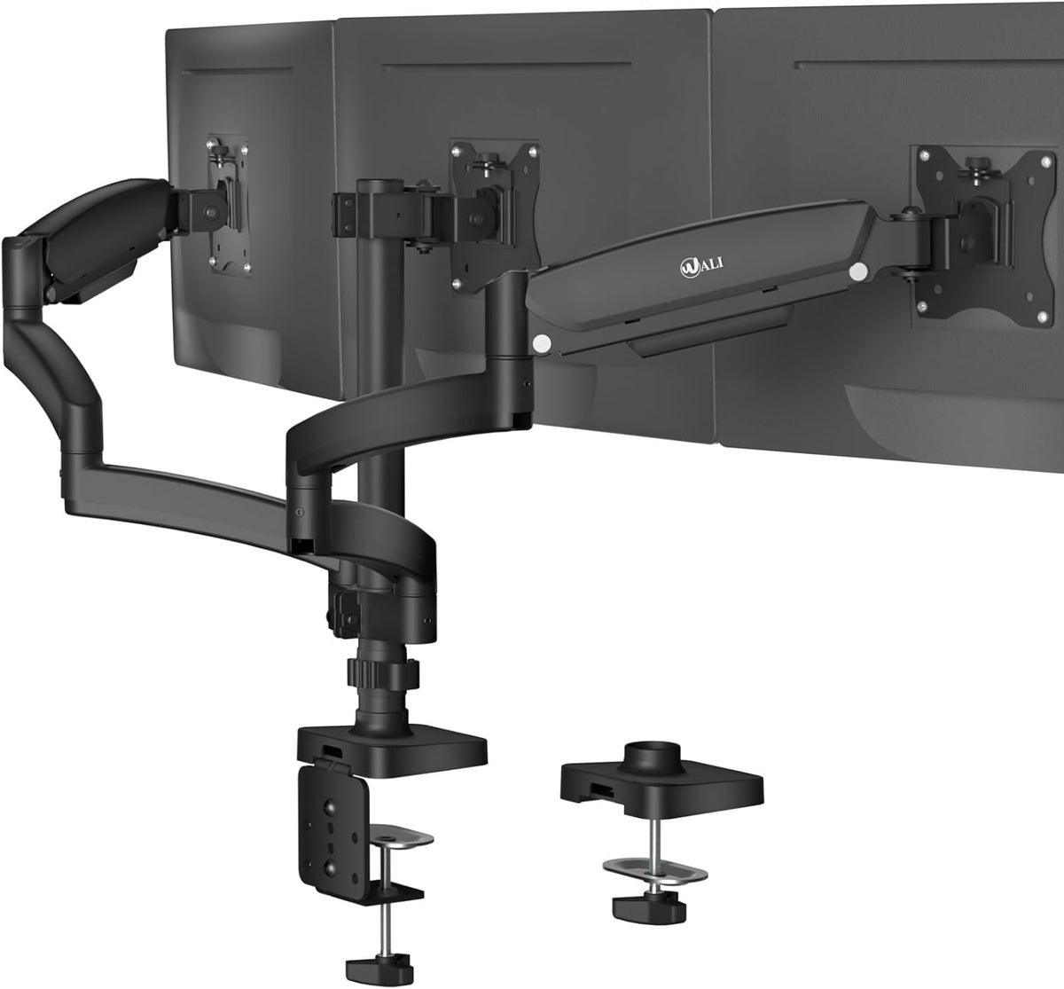 WALI Triple Monitor Mount, 3 Monitor Desk Mount with Premium Gas Spring Arm for Screens up to 27 inch, Multiple Monitors Stand with Tilt, Swivel, Rotation, Mounting Holes 75/100 mm, Black