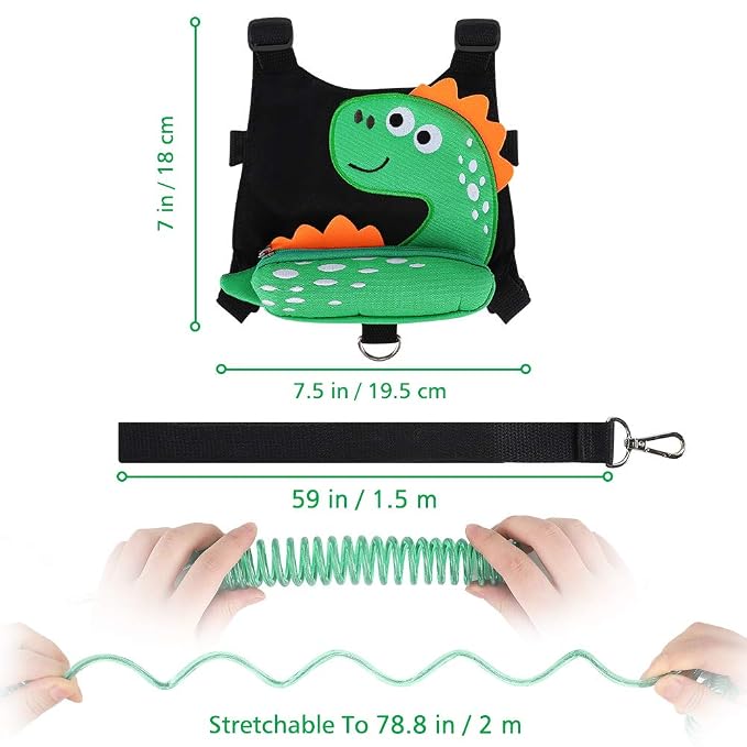 3 in 1 Toddler Harness Leash + Baby Anti Lost Wrist Link, Accmor Cute Dinosaur