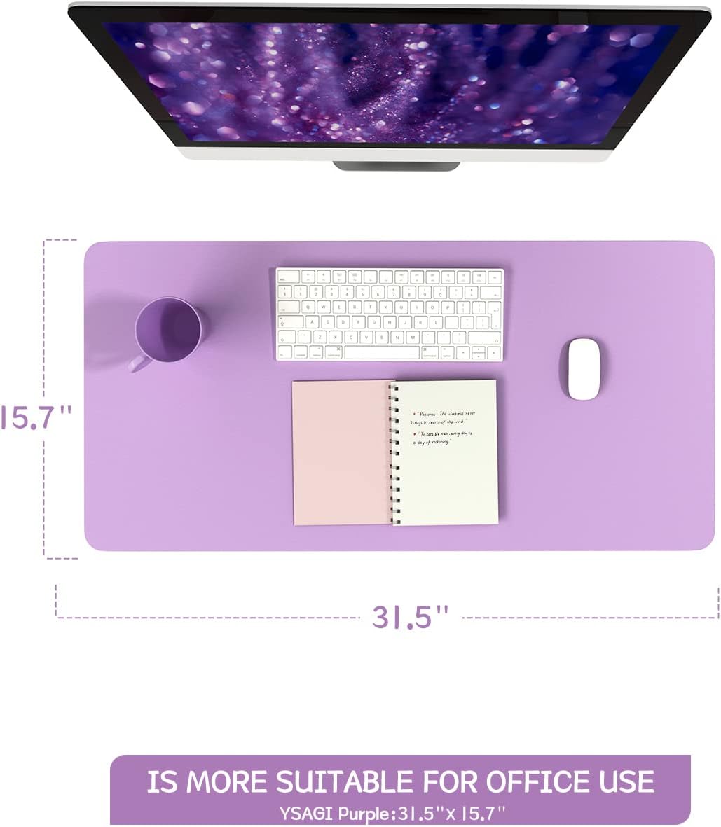 YSAGi Non-Slip Leather Desk Pad, Waterproof Laptop Computer Desk Keyboard Mat, Table Protector Blotter Mat, Large Mouse Pad for Office/Work/Home/Decor(Purple, 31.5" x 15.7")