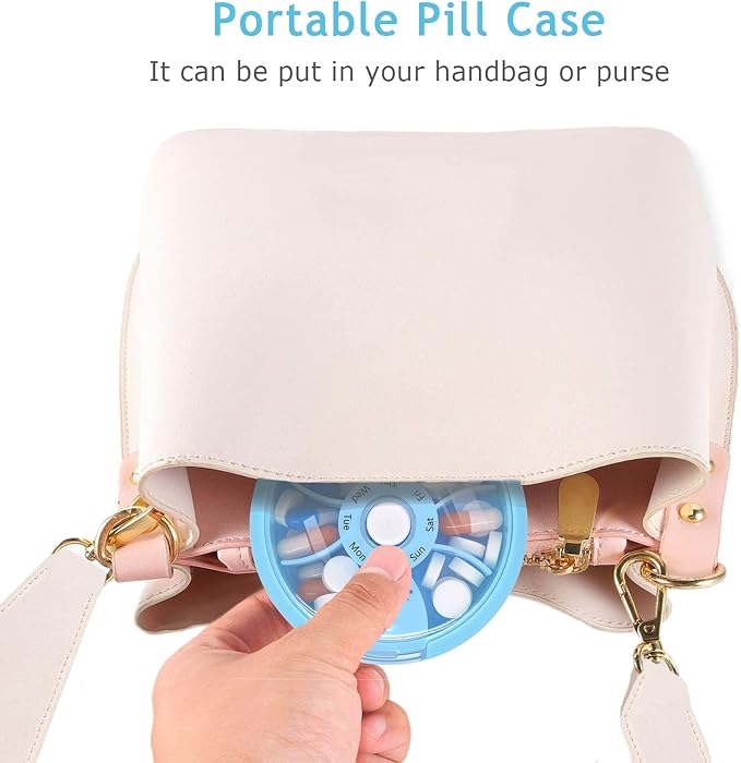 INVODA Weekly Pill Organizer 7 Compartment Rotating Pill Box