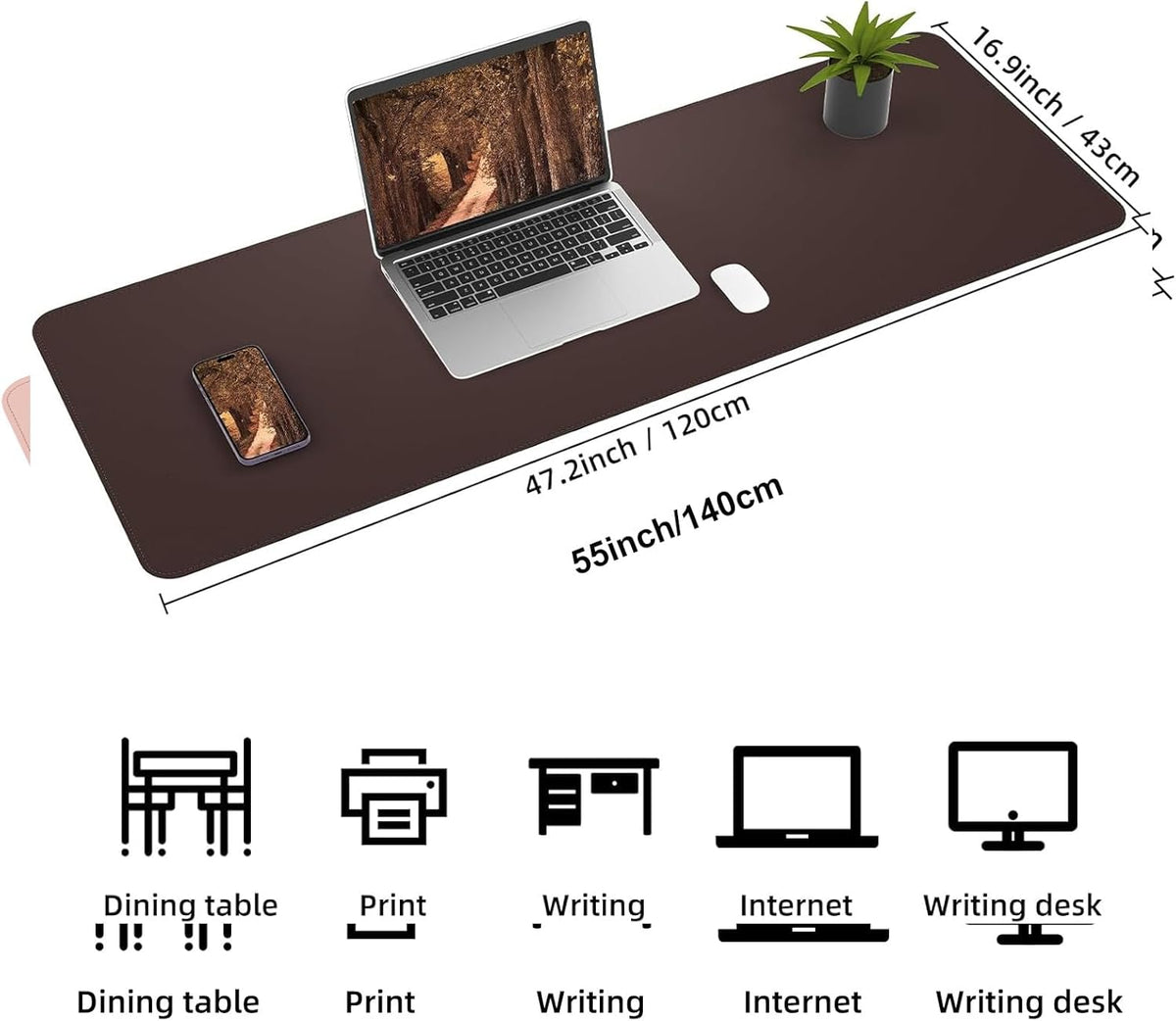 AFIING Leather Desk pad Protector, Large Non-Slip Office Desk Mat with Natural Cork & PU Leather, Waterproof Writing Mouse Pad for Office and Home (55in*17in,Coffee)
