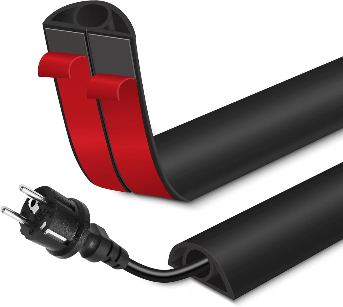 Floor Cord Cover for Wires on Floor Self Adhesive Cord Hider Floor Cable Management Wire Covers for Cords Protector Prevent Cable Trips Cord Cavity W 0.32" x H 0.32", Black, 3.3Ft