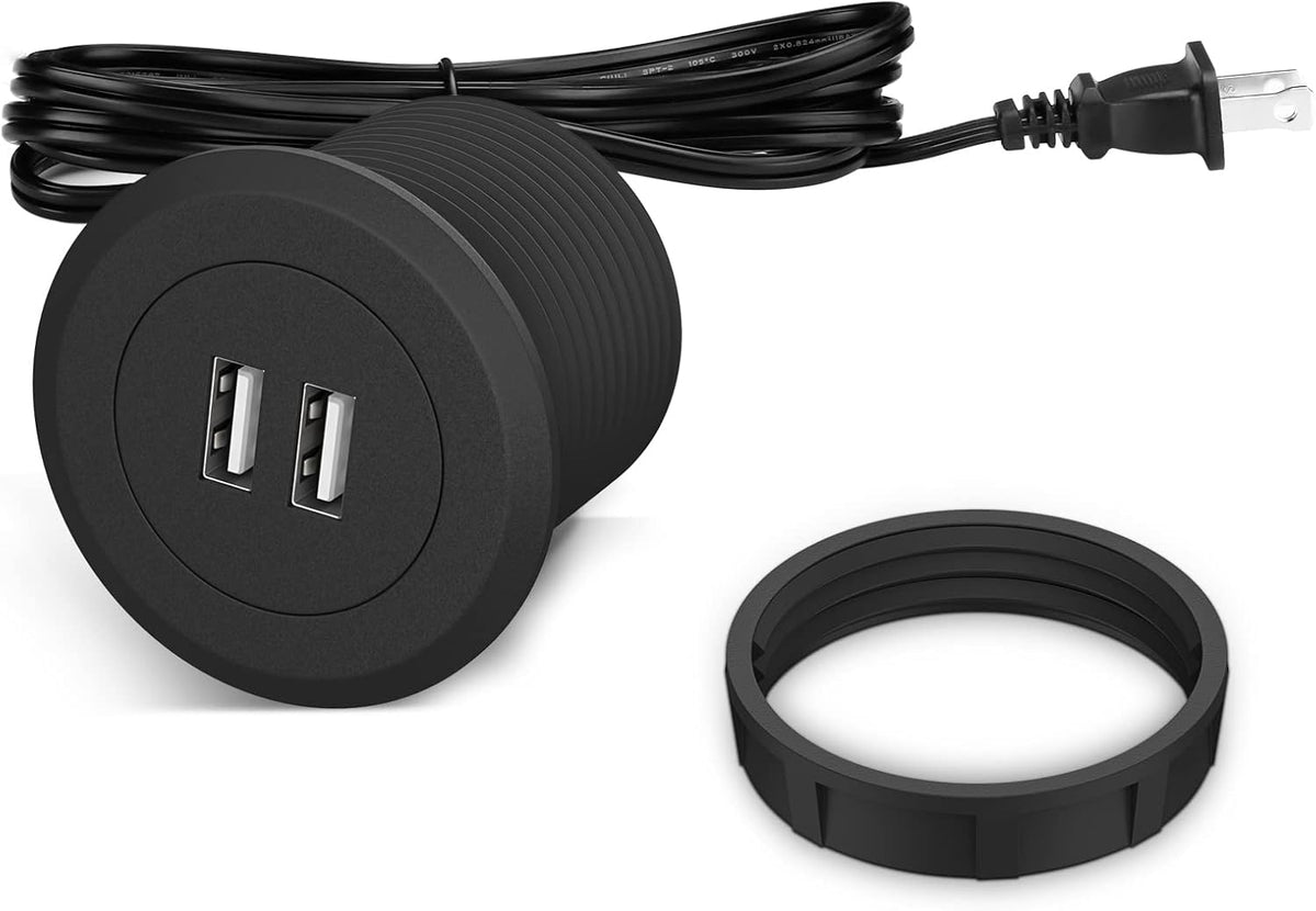 Mini Desk Power Grommet Outlet Build in 2 USB Ports Desktop Grommet with 6.56 FT Power Cord, USB Hub for Sofa, Couch, Table, Bedside, Workbench, Office, Home