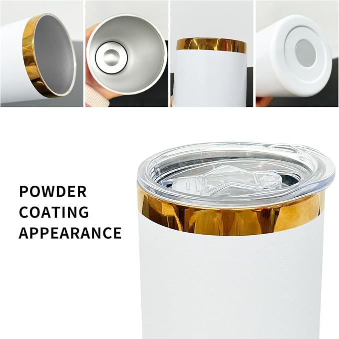 20 oz Skinny Tumblers Stainless Steel Tumbler with Lid and Straw Double Wall Vacuum Insulated Coffee Mug 20oz Powder Coated Cup for Hot and Cold Drinks(White,8 pack)
