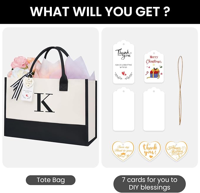 BAGAIL Initial Tote Bag, Personalized Birthday Gifts