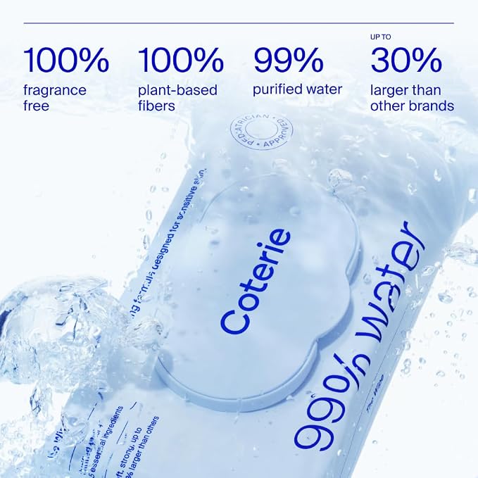 Coterie Baby Wipes for Sensitive Skin, Plant-Based and Plastic-Free Fibers