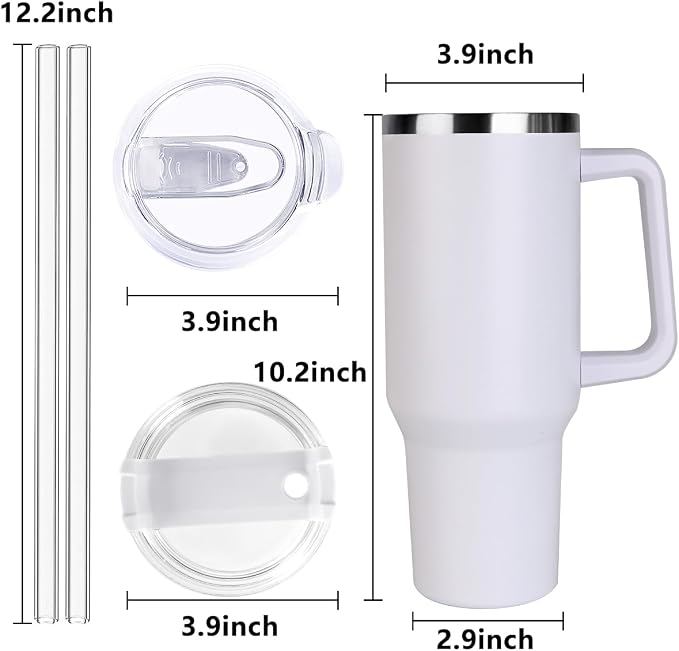 SYACOT 40 oz Tumbler with Handle and Straw Stainless Steel Insulated Tumbler Leak Proof Lid and Straw Lid Reusable Travel Mug Coffee Mug Cup Dishwasher Safe Keep Drinks Cold and Hot (Winter White)