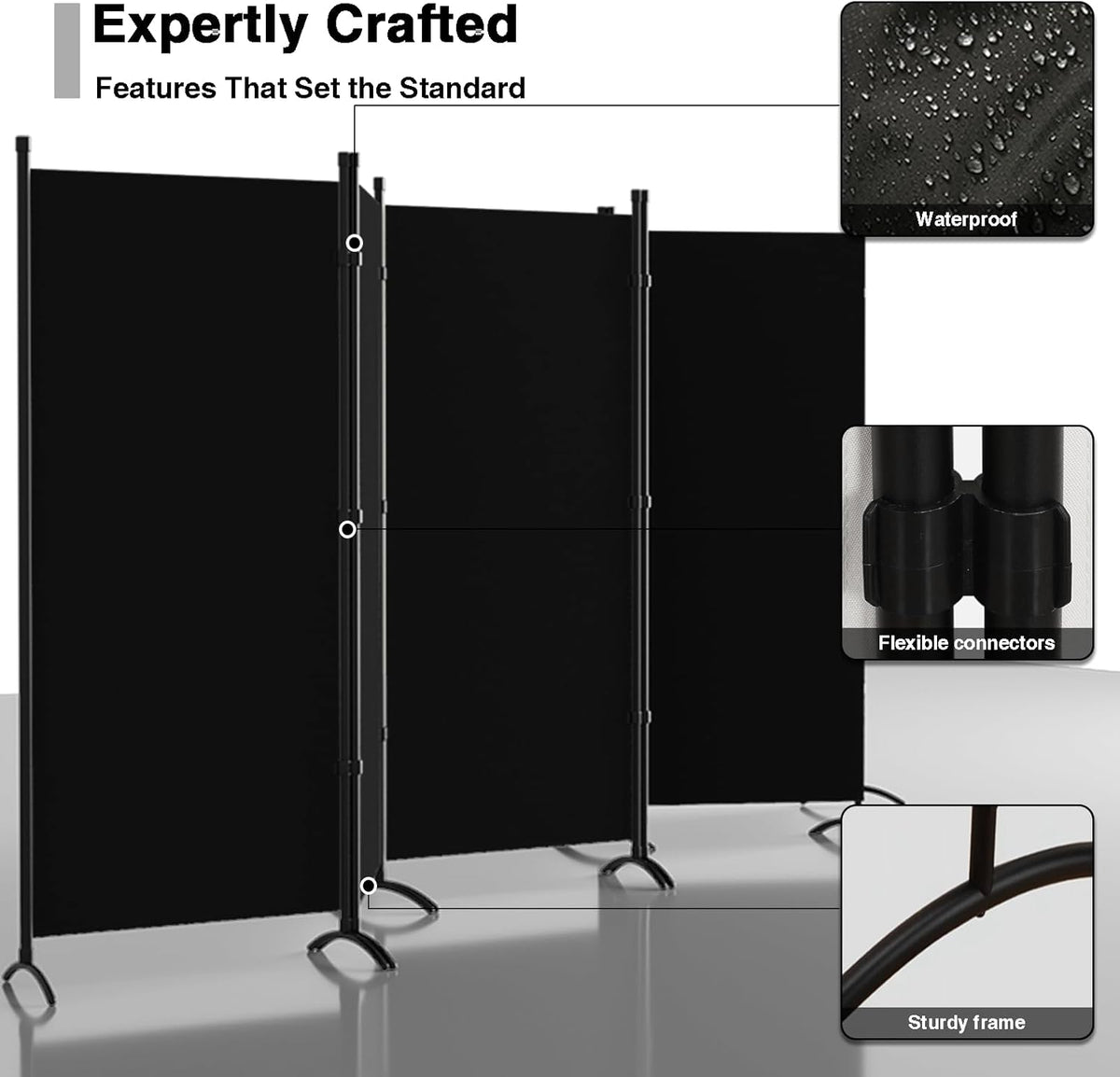 8 Panel Room Divider, Folding Privacy Panel Screens for Office Home Dorm Separation, Freestanding Patition Screen Fabric Panel Wall, Black
