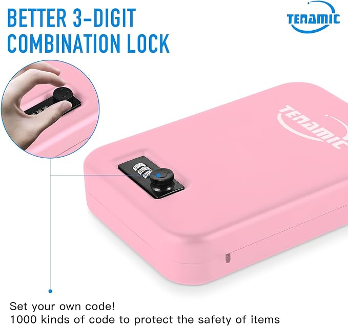 TENAMIC Pistol Safe, Portable Travel Gun Safe, Solid Steel Handgun Lock Box