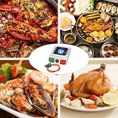 Vivicreate 10000 BTU Single Burner Propane Gas Stove Outdoor Camping Cooker Portable Stainless Steel Cooktop with Hose for BBQ Frying Boiling High BTU Estufa Portátil Fogón de Gas