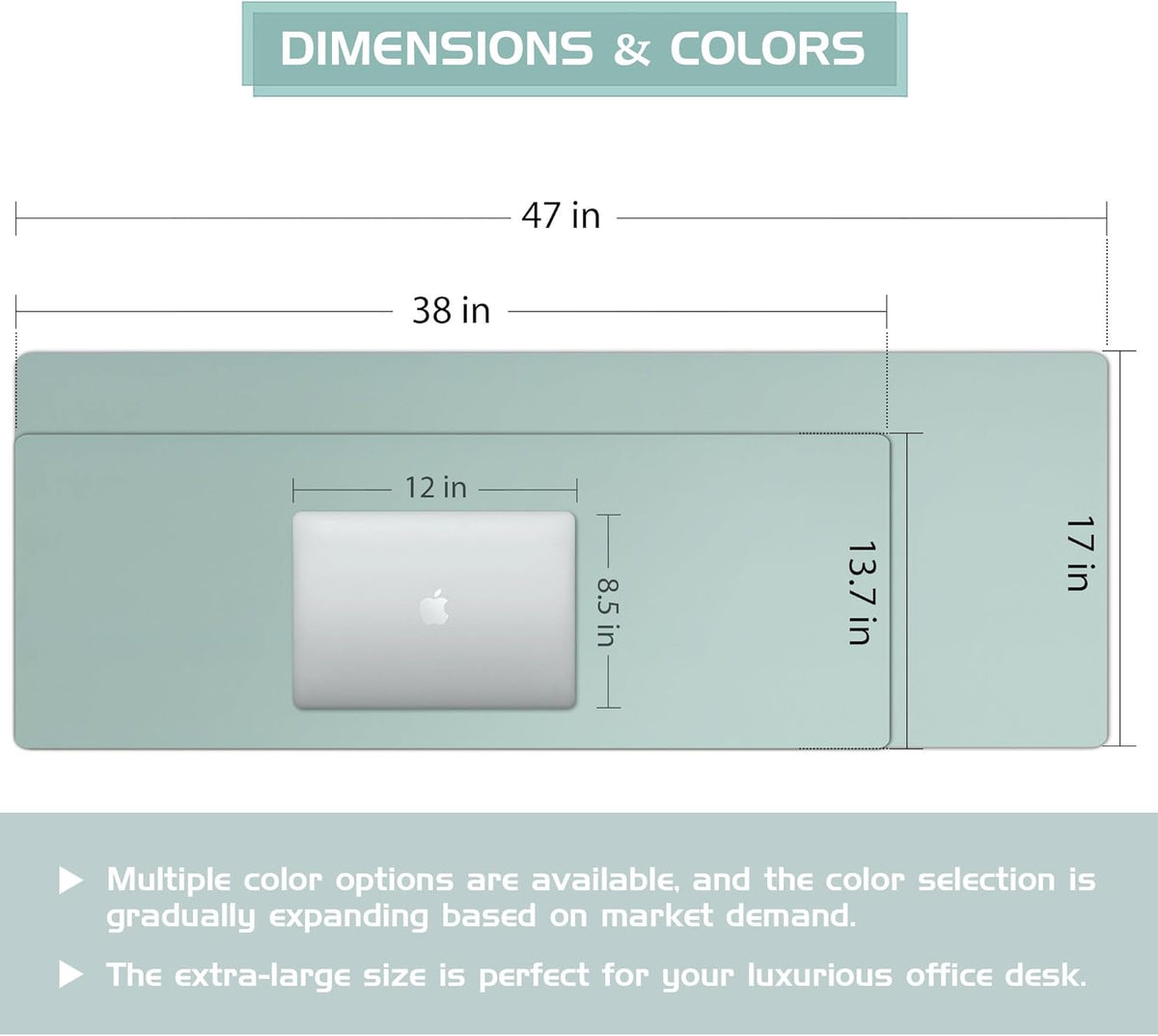 Aothia Leather Desk Pad Protector - Large Mouse Pad, Office Mat, Non-Slip PU Leather Blotter, Laptop Desk Pad, Waterproof Writing Pad for Office and Home (Light Blue, 38" x 13.7")