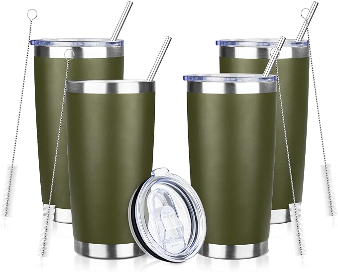 20oz Tumbler with Straw and Brush, Stainless Steel Vacuum Insulated tumbler