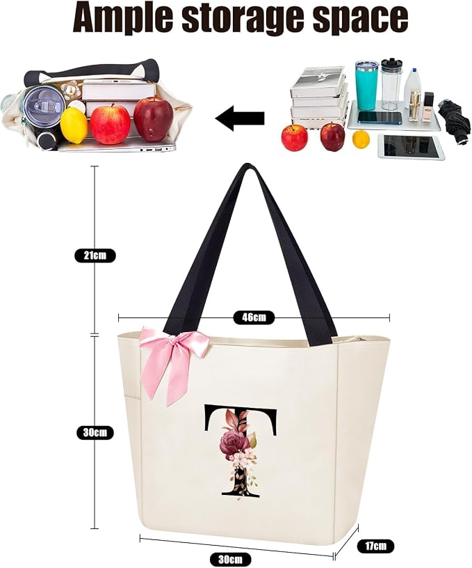 Vavabox Tote Bag, A-Z Initial Monogrammed Waterproof Tote Bag, Bridesmaid Gifts